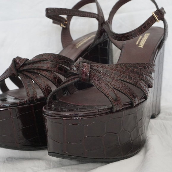 Burberry Brown Crocodile Runway Margaret Platform Sandals - Picture 2 of 10